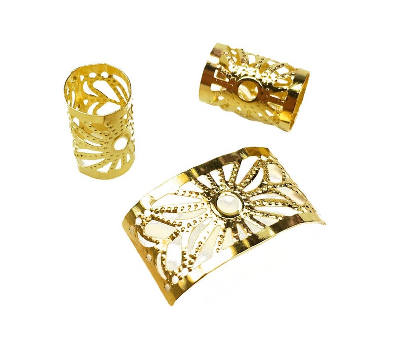 Hyamass 50pcs Aluminum Hollow Out Dreadlocks Beads Metal Hair Ring Decoration Braiding Hair Jewelry (Gold) - Image 3